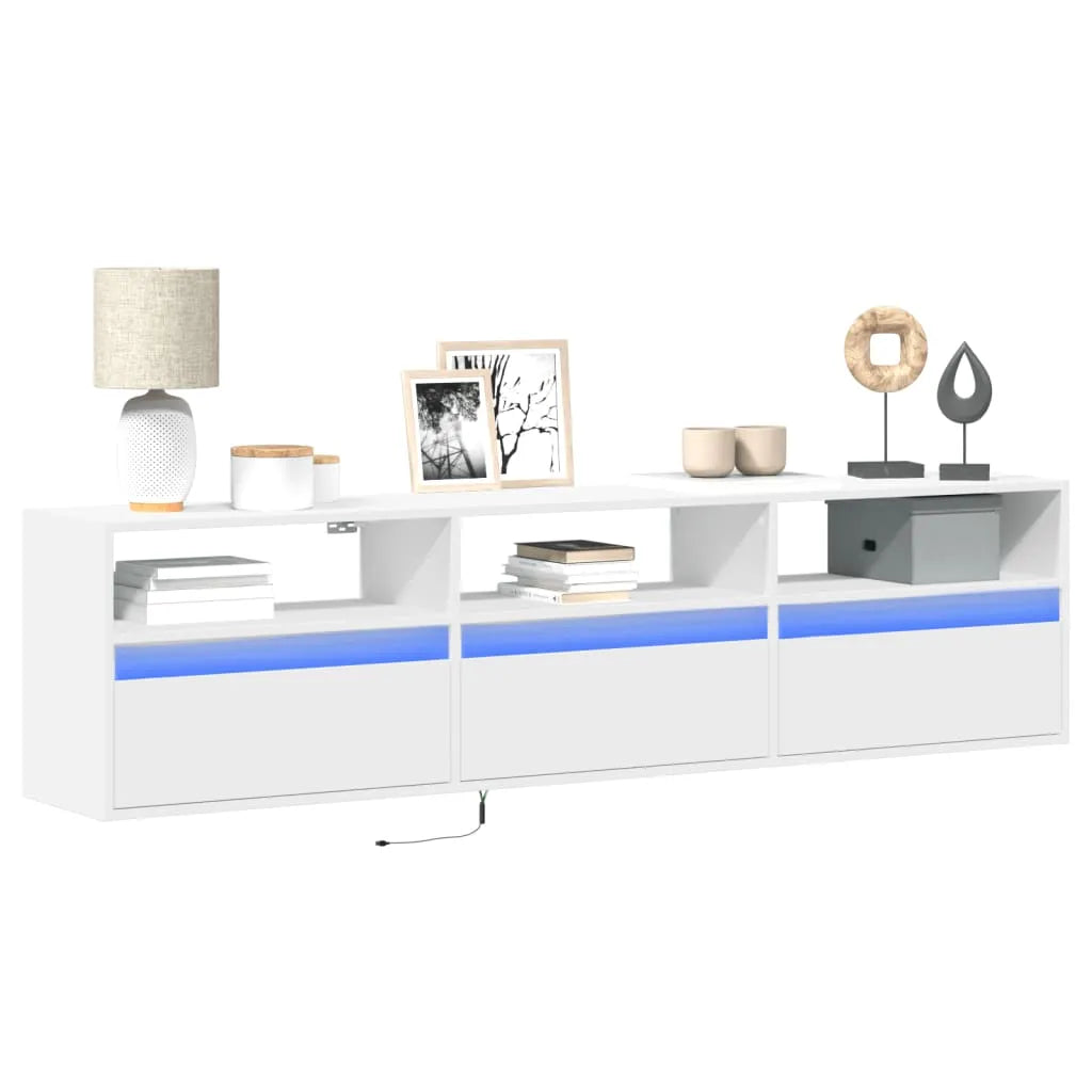 Meuble TV Mural à LED Effet Chêne - 80 cm-Mon Meuble TV-Blanc-180 cm-17
