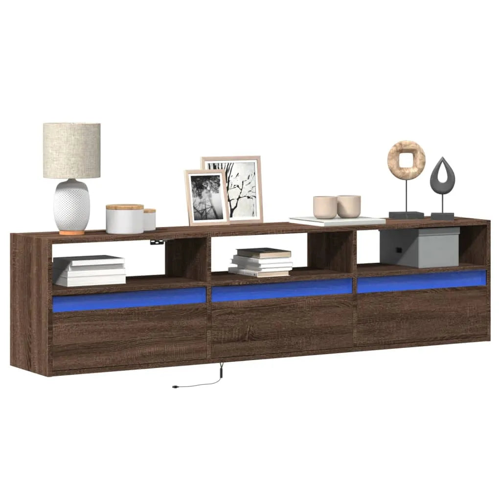 Meuble TV Mural à LED Effet Chêne - 80 cm-Mon Meuble TV-Chêne marron-180 cm-13