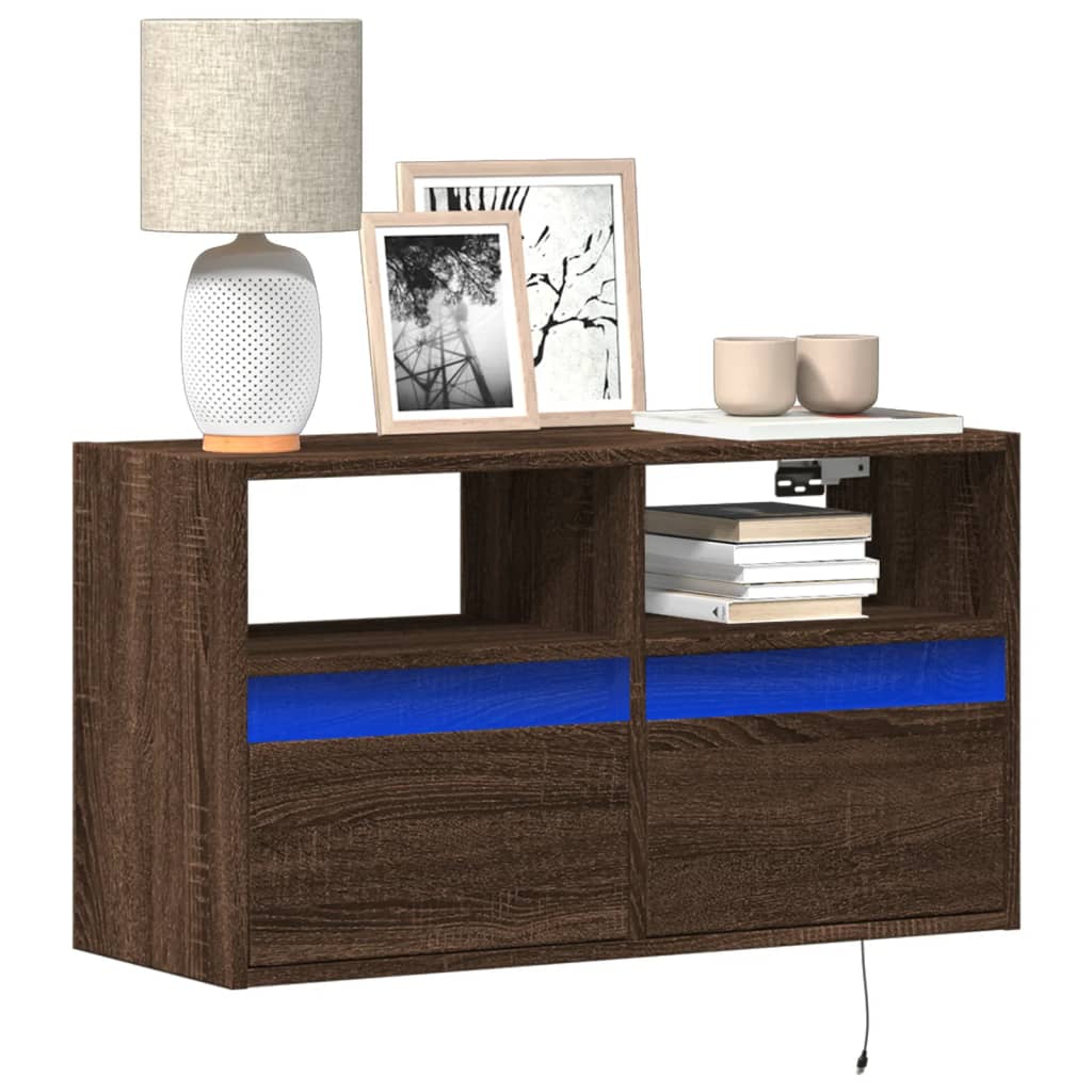 Meuble TV Mural à LED Effet Chêne - 80 cm-Mon Meuble TV-Chêne marron-80 cm-43