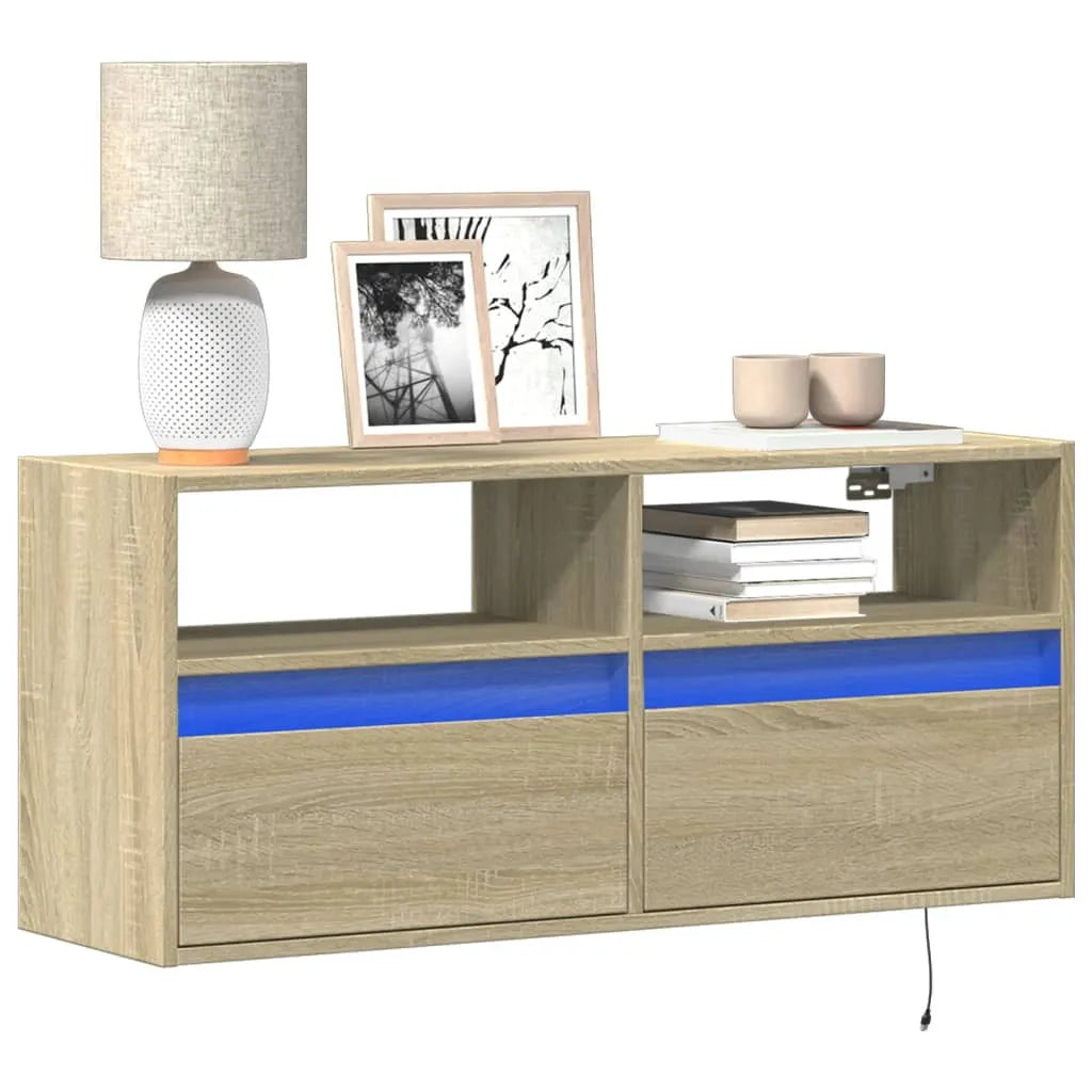 Meuble TV Mural à LED Effet Chêne - 80 cm-Mon Meuble TV-Chêne sonoma-100 cm-18