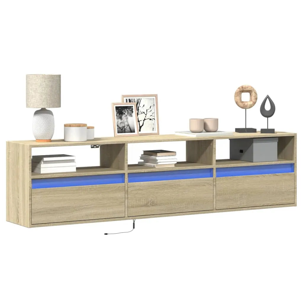 Meuble TV Mural à LED Effet Chêne - 80 cm-Mon Meuble TV-Chêne sonoma-180 cm-16