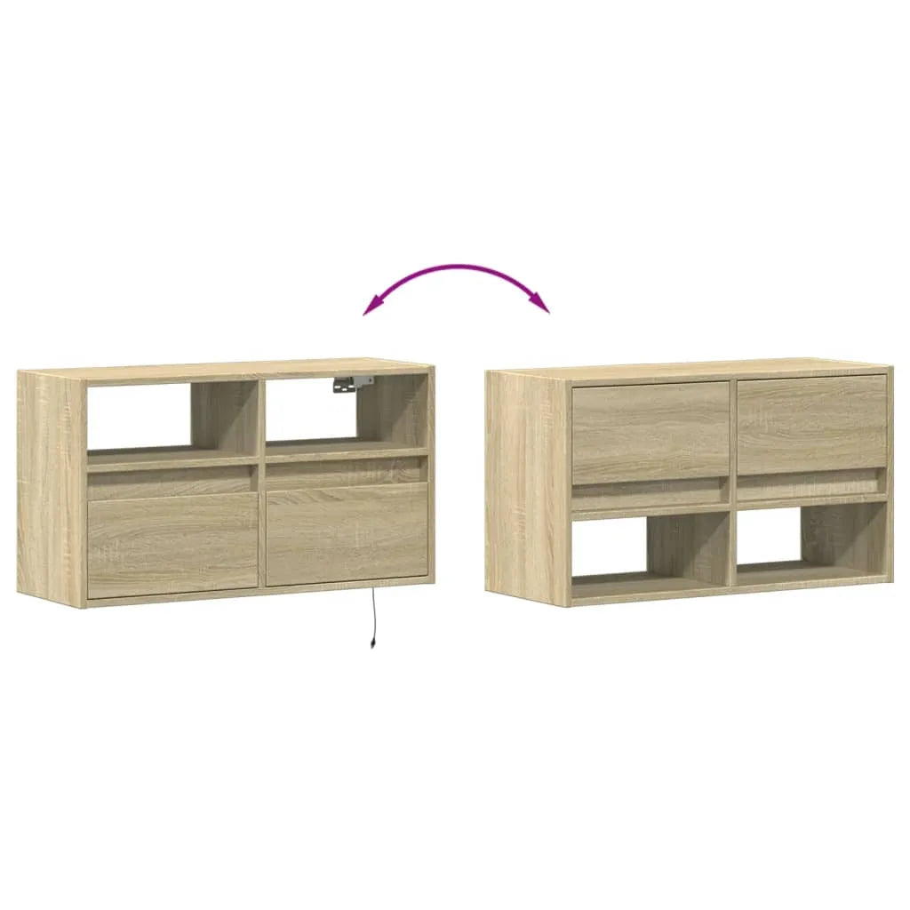Meuble TV Mural à LED Effet Chêne - 80 cm-Mon Meuble TV-Chêne sonoma-41 cm-10