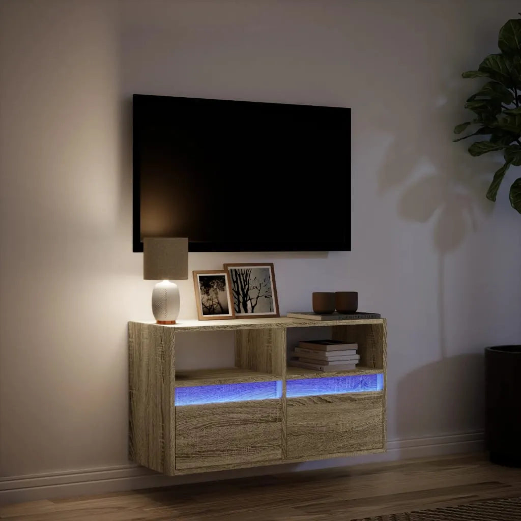 Meuble TV Mural à LED Effet Chêne - 80 cm-Mon Meuble TV-Chêne sonoma-41 cm-2