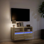 Meuble TV Mural à LED Effet Chêne - 80 cm-Mon Meuble TV-Chêne sonoma-41 cm-2