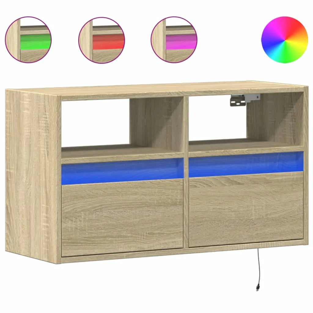 Meuble TV Mural à LED Effet Chêne - 80 cm-Mon Meuble TV-Chêne sonoma-41 cm-3