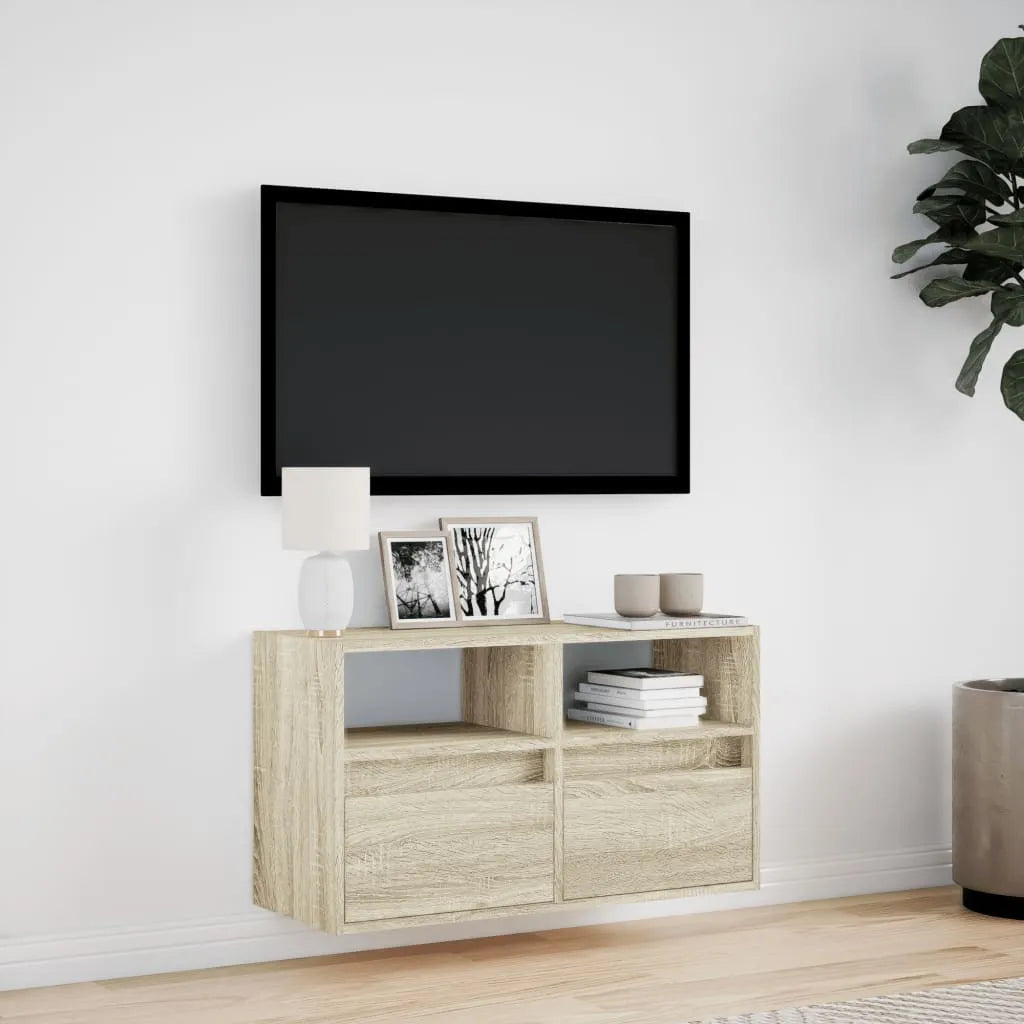 Meuble TV Mural à LED Effet Chêne - 80 cm-Mon Meuble TV-Chêne sonoma-41 cm-4