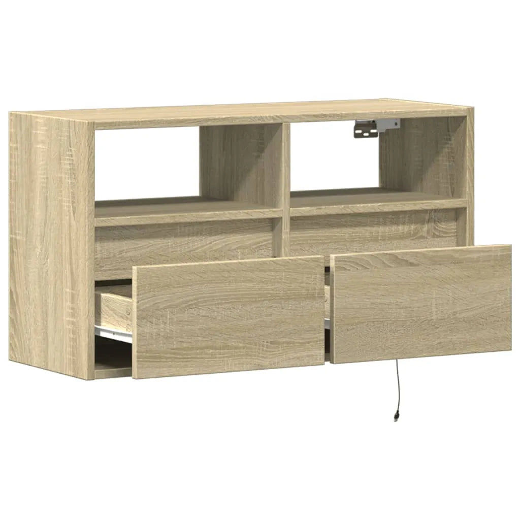 Meuble TV Mural à LED Effet Chêne - 80 cm-Mon Meuble TV-Chêne sonoma-41 cm-9