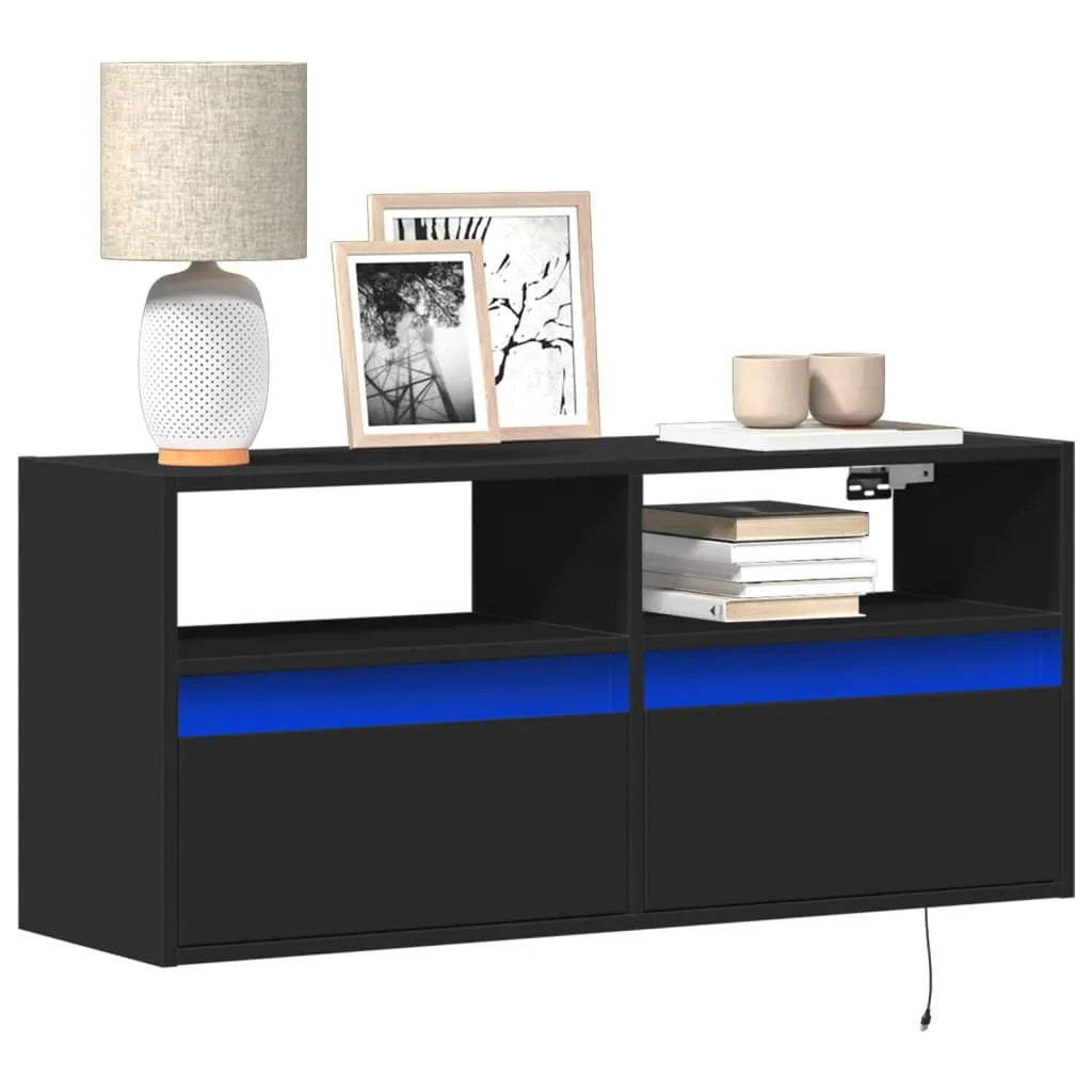 Meuble TV Mural à LED Effet Chêne - 80 cm-Mon Meuble TV-Noir-100 cm-21