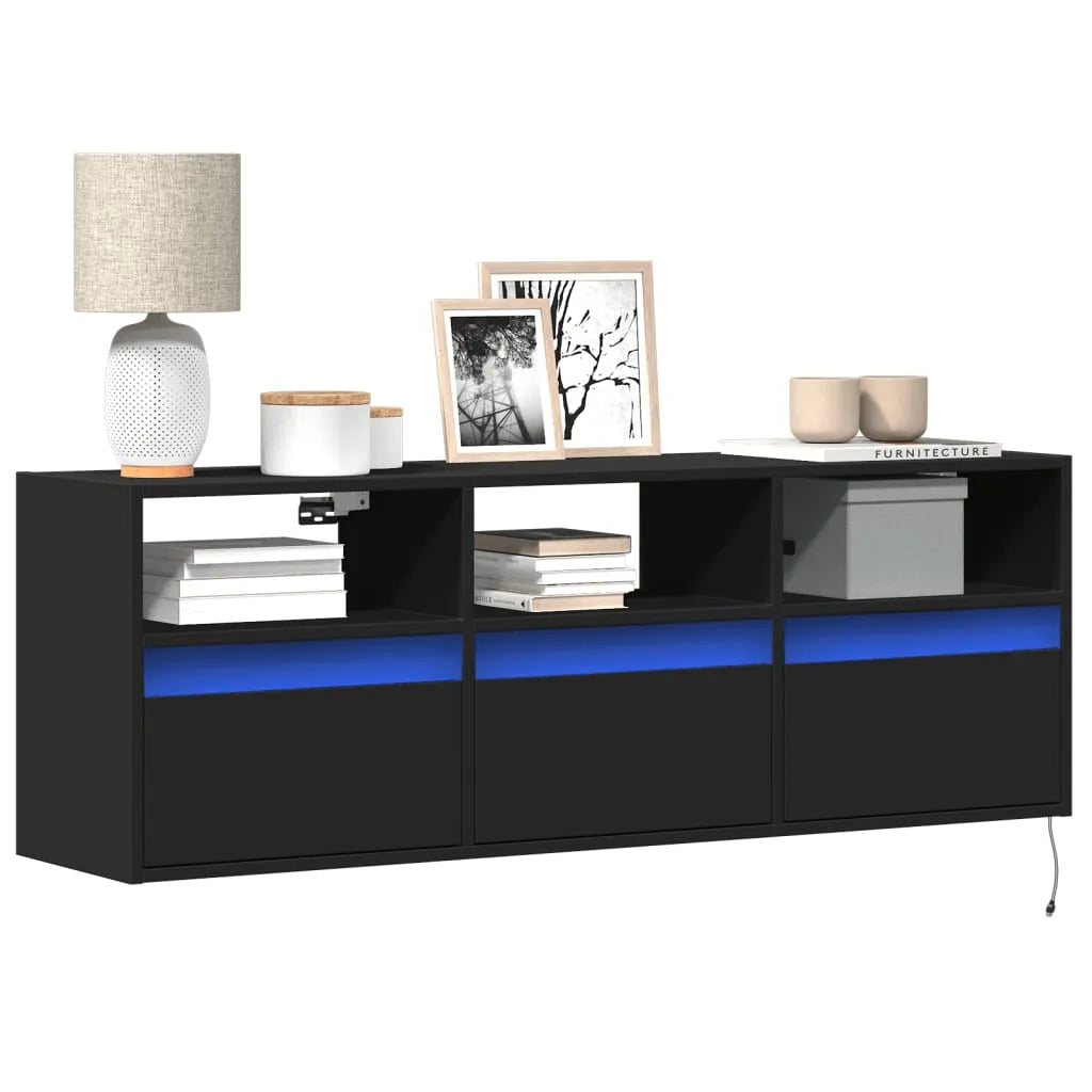 Meuble TV Mural à LED Effet Chêne - 80 cm-Mon Meuble TV-Noir-130 cm-30