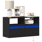 Meuble TV Mural à LED Effet Chêne - 80 cm-Mon Meuble TV-Noir-80 cm-42