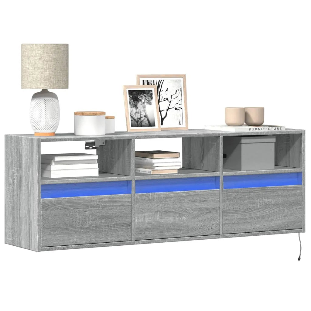 Meuble TV Mural à LED Effet Chêne - 80 cm-Mon Meuble TV-Sonoma gris-130 cm-29