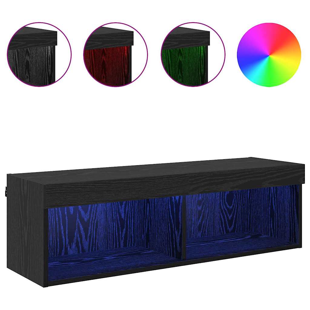 Meuble TV Mural avec LED Effet Chêne Noir - 100 cm-Mon Meuble TV-5