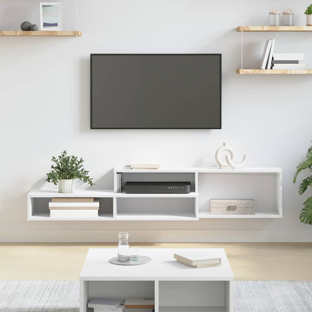 Meuble TV Mural avec Rangement en Bois - 120 cm-Mon Meuble TV-Blanc-150 cm-19