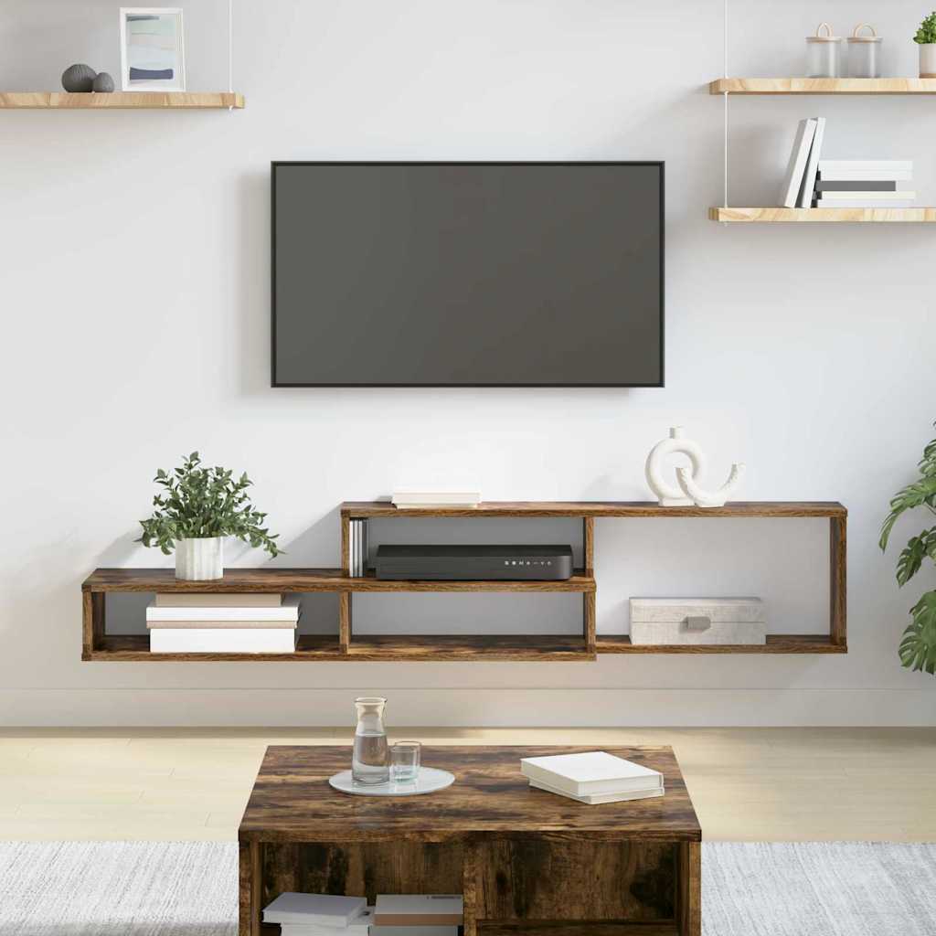 Meuble TV Mural avec Rangement en Bois - 120 cm-Mon Meuble TV-Chêne fumé-150 cm-23