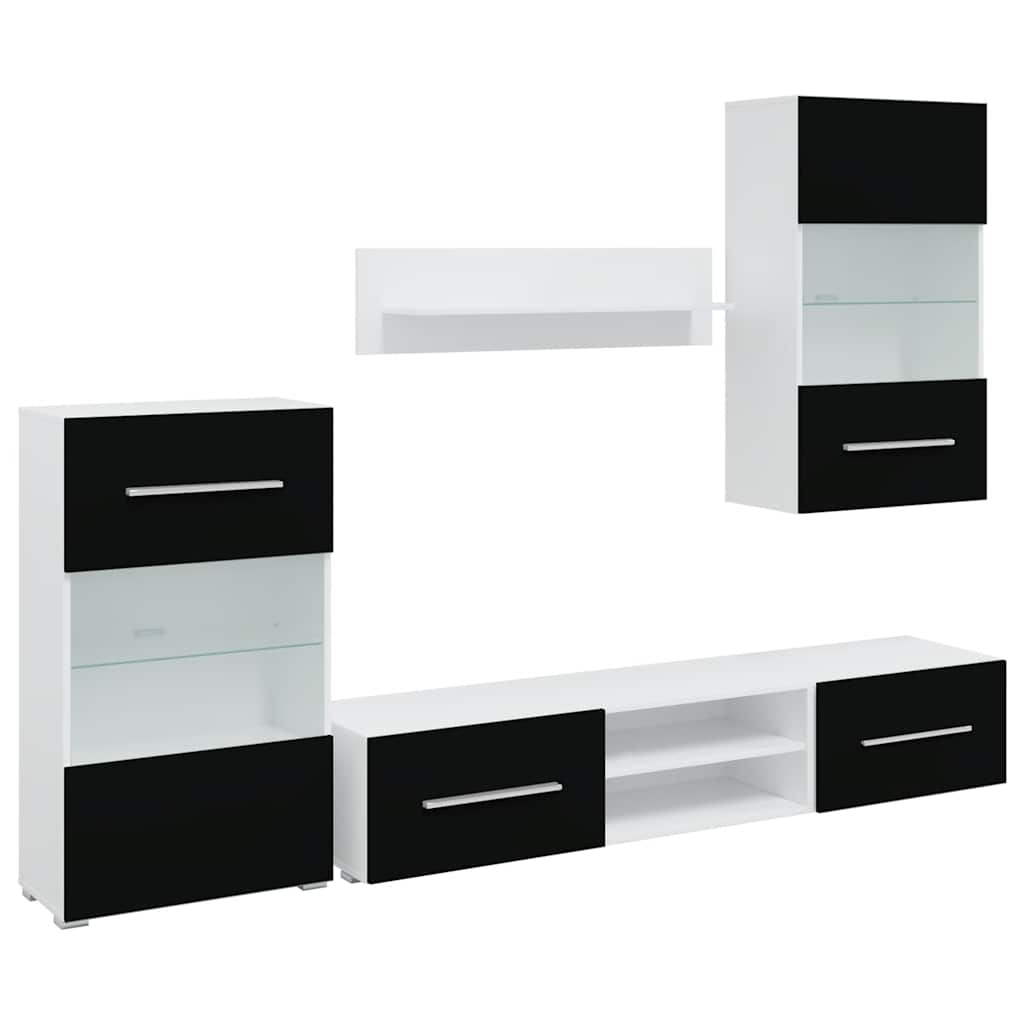 Meuble TV Mural Bibliothèque Noir Mat - 5 Pièces-Mon Meuble TV-1