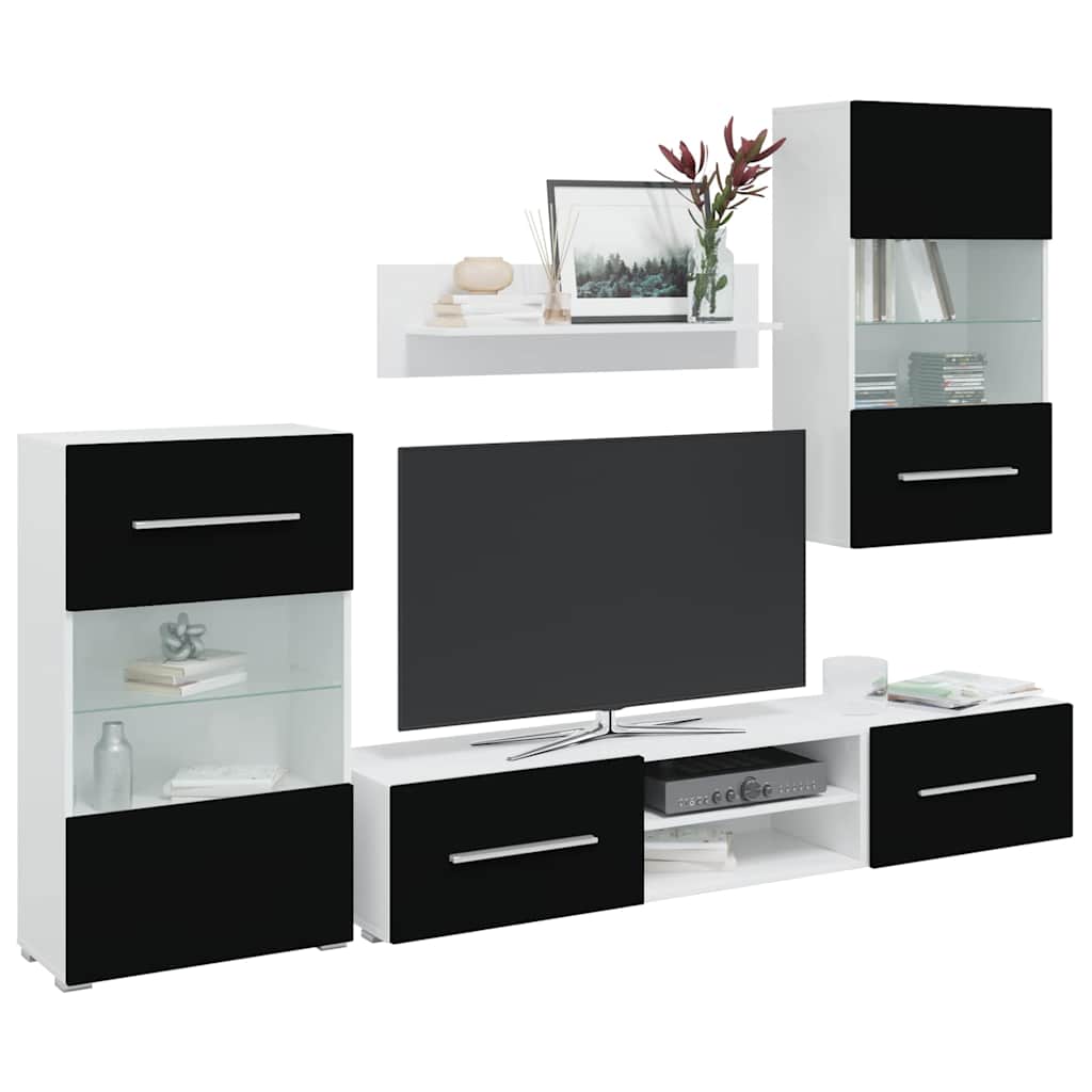 Meuble TV Mural Bibliothèque Noir Mat - 5 Pièces-Mon Meuble TV-3