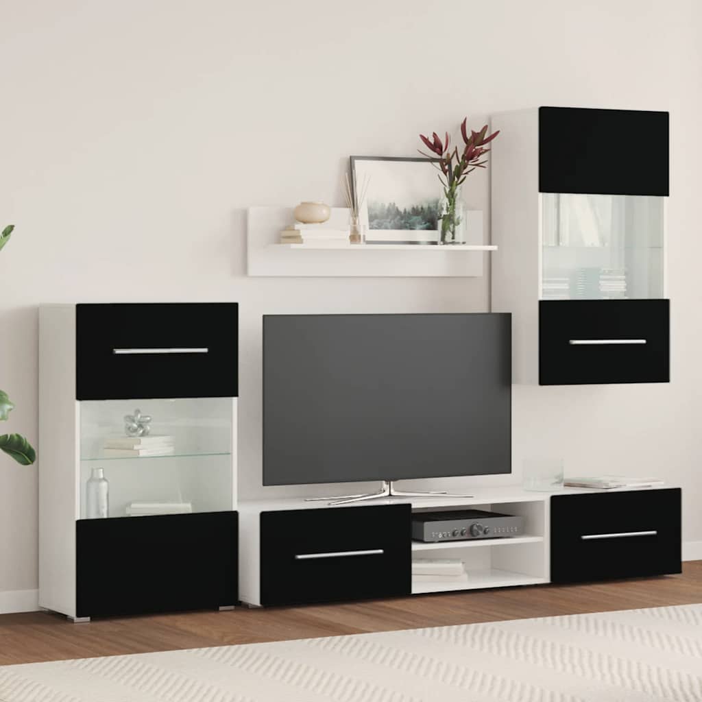 Meuble TV Mural Bibliothèque Noir Mat - 5 Pièces-Mon Meuble TV-4