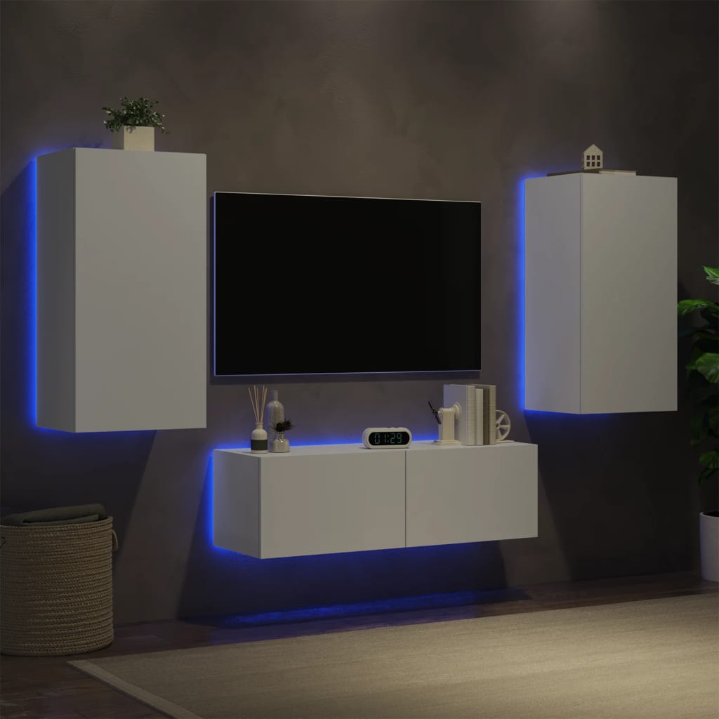 Meuble TV Mural Blanc avec LED - 3 Pièces-Mon Meuble TV-Blanc-1-1