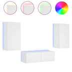 Meuble TV Mural Blanc avec LED - 3 Pièces-Mon Meuble TV-Chêne fumé-1-2