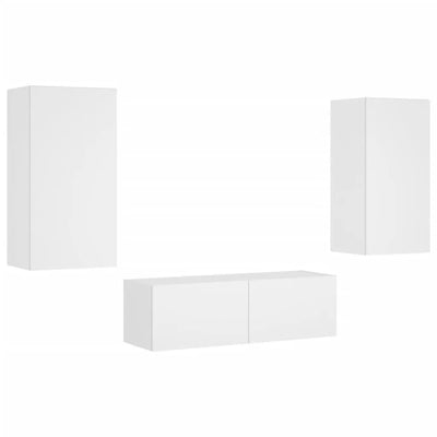 Meuble TV Mural Blanc avec LED - 3 Pièces