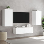 Meuble TV Mural Blanc avec LED - 3 Pièces-Mon Meuble TV-Chêne fumé-1-4