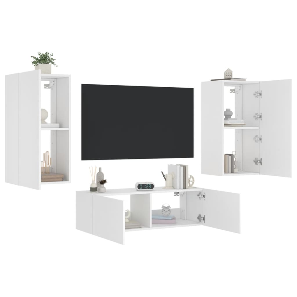 Meuble TV Mural Blanc avec LED - 3 Pièces-Mon Meuble TV-Chêne fumé-1-5