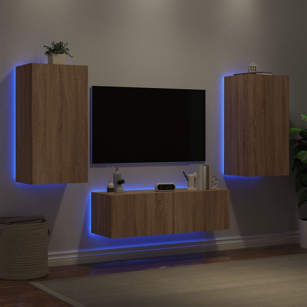 Meuble TV Mural Blanc avec LED - 3 Pièces-Mon Meuble TV-Chêne sonoma-1-13