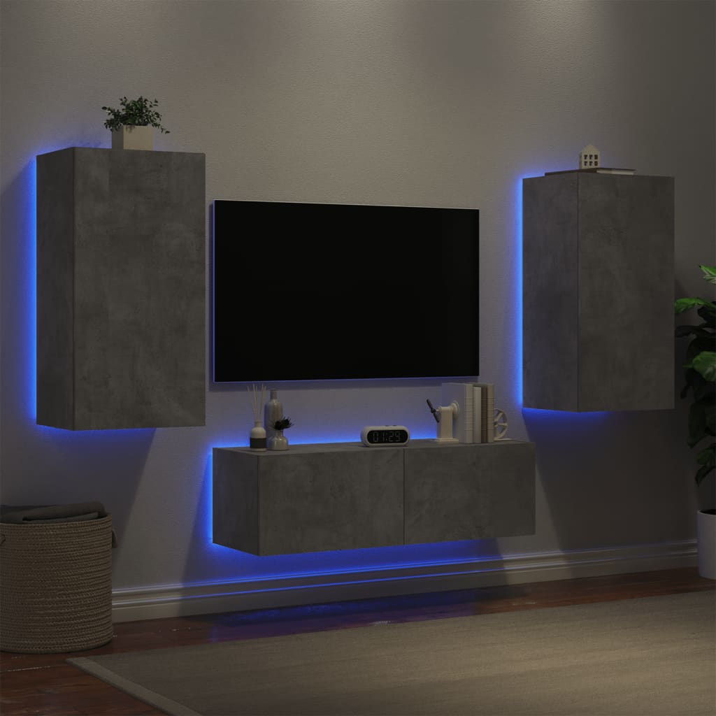 Meuble TV Mural Blanc avec LED - 3 Pièces-Mon Meuble TV-Gris béton-1-14
