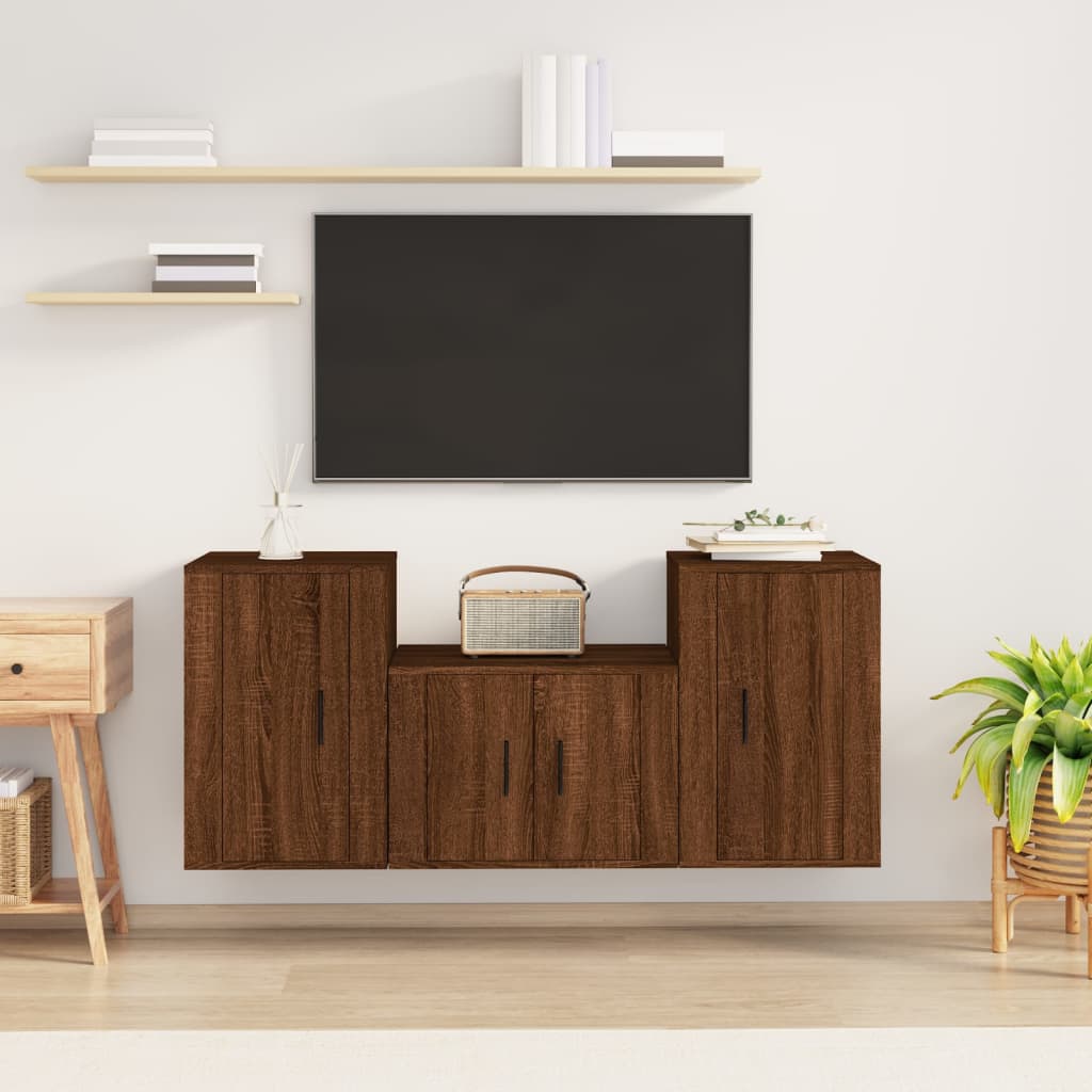 Meuble TV Mural Blanc et Bois - 140 cm-Mon Meuble TV-Chêne marron-12