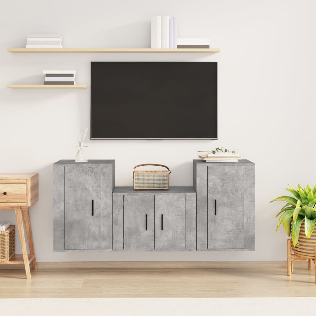 Meuble TV Mural Blanc et Bois - 140 cm-Mon Meuble TV-Gris béton-11