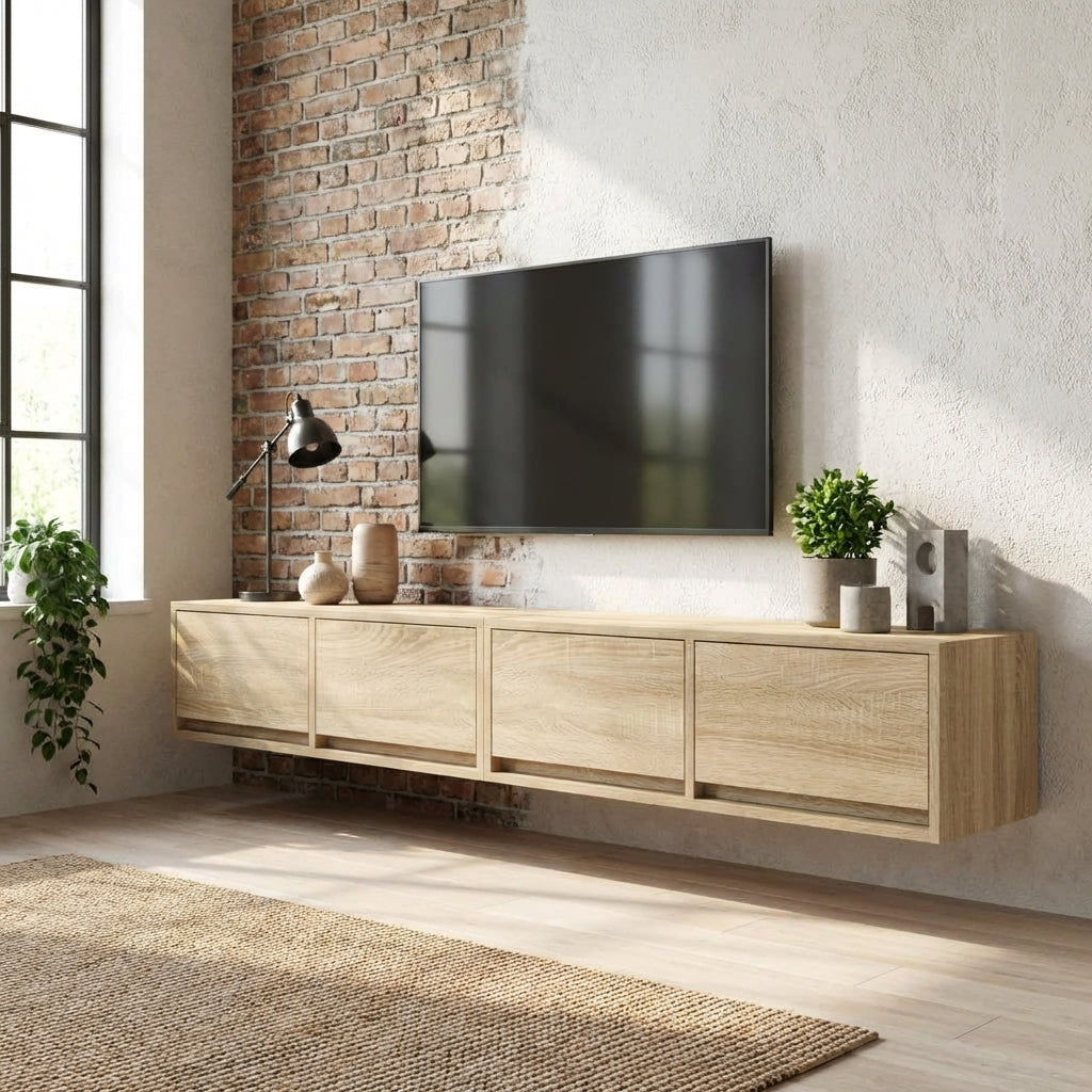 meuble-tv-mural-blanc-et-bois-effet-chene-2-pieces-decor