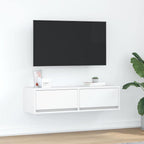 Meuble TV Mural Blanc et Bois Effet Chêne - 2 Pièces-Mon Meuble TV-Blanc-100 x 31 x 25,5 cm-1-19