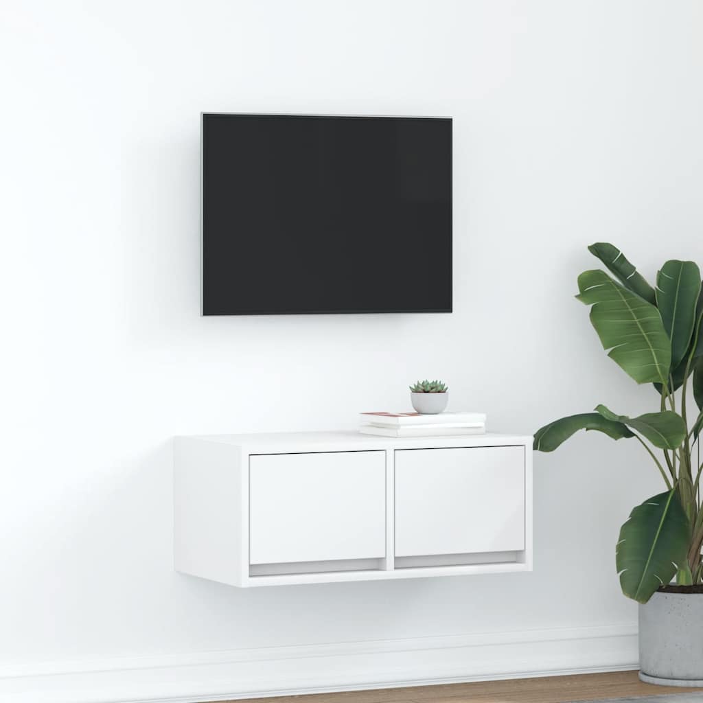 Meuble TV Mural Blanc et Bois Effet Chêne - 2 Pièces-Mon Meuble TV-Blanc-60 x 31 x 25.5 cm-1-28