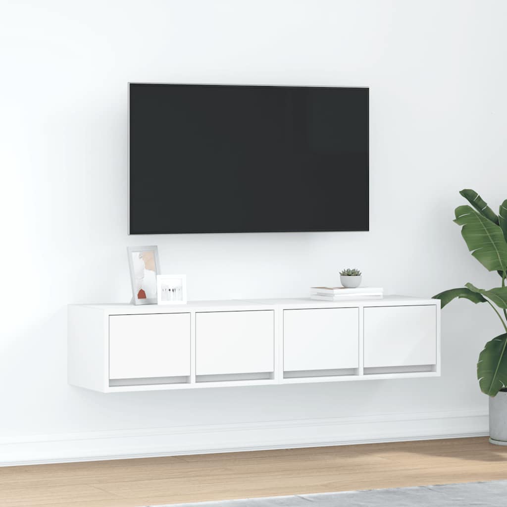 Meuble TV Mural Blanc et Bois Effet Chêne - 2 Pièces-Mon Meuble TV-Blanc-60 x 31 x 25.5 cm-2-38