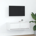 Meuble TV Mural Blanc et Bois Effet Chêne - 2 Pièces-Mon Meuble TV-Blanc-80 x 31 x 25.5 cm-1-34