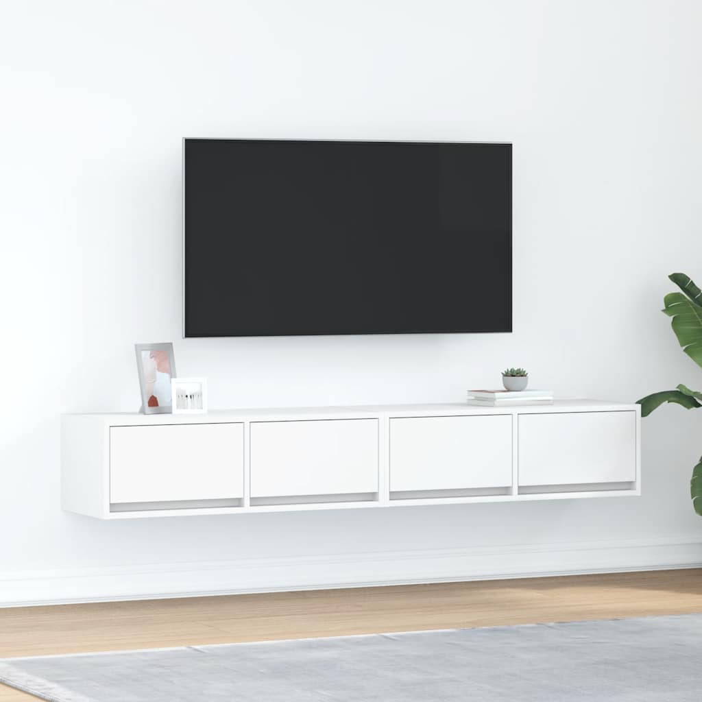 Meuble TV Mural Blanc et Bois Effet Chêne - 2 Pièces-Mon Meuble TV-Blanc-80 x 31 x 25.5 cm-2-45