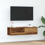 Meuble TV Mural Blanc et Bois Effet Chêne - 2 Pièces-Mon Meuble TV-Bois ancien-100 x 31 x 25,5 cm-1-17