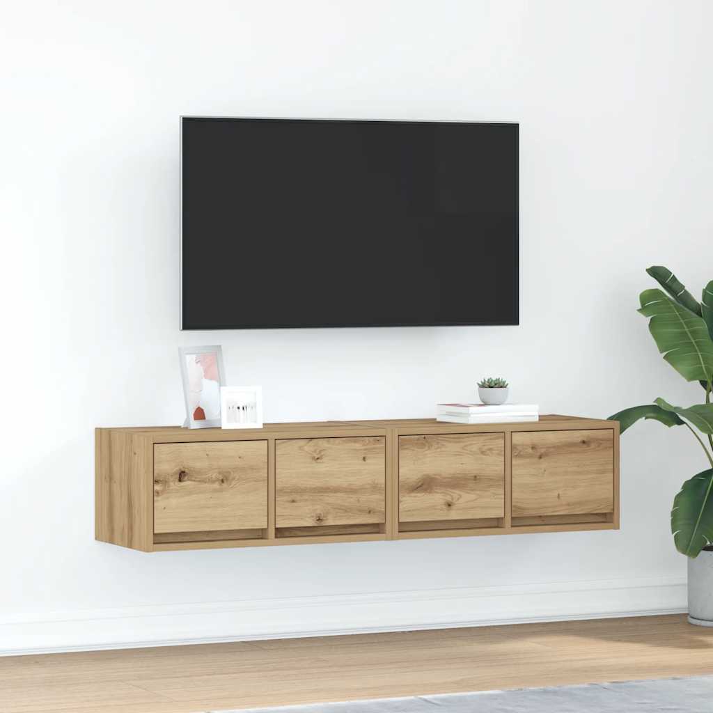 Meuble TV Mural Blanc et Bois Effet Chêne - 2 Pièces-Mon Meuble TV-chêne artisanal-60 x 31 x 25.5 cm-2-43