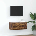 Meuble TV Mural Blanc et Bois Effet Chêne - 2 Pièces-Mon Meuble TV-Chêne fumé-60 x 31 x 25.5 cm-1-25