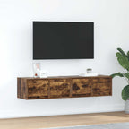 Meuble TV Mural Blanc et Bois Effet Chêne - 2 Pièces-Mon Meuble TV-Chêne fumé-60 x 31 x 25.5 cm-2-42