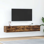 Meuble TV Mural Blanc et Bois Effet Chêne - 2 Pièces-Mon Meuble TV-Chêne fumé-80 x 31 x 25.5 cm-2-46