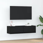Meuble TV Mural Blanc et Bois Effet Chêne - 2 Pièces-Mon Meuble TV-Chêne noir-100 x 31 x 25,5 cm-1-16