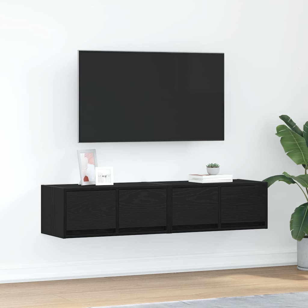 Meuble TV Mural Blanc et Bois Effet Chêne - 2 Pièces-Mon Meuble TV-Chêne noir-60 x 31 x 25.5 cm-2-39