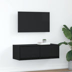 Meuble TV Mural Blanc et Bois Effet Chêne - 2 Pièces-Mon Meuble TV-Chêne noir-80 x 31 x 25.5 cm-1-35
