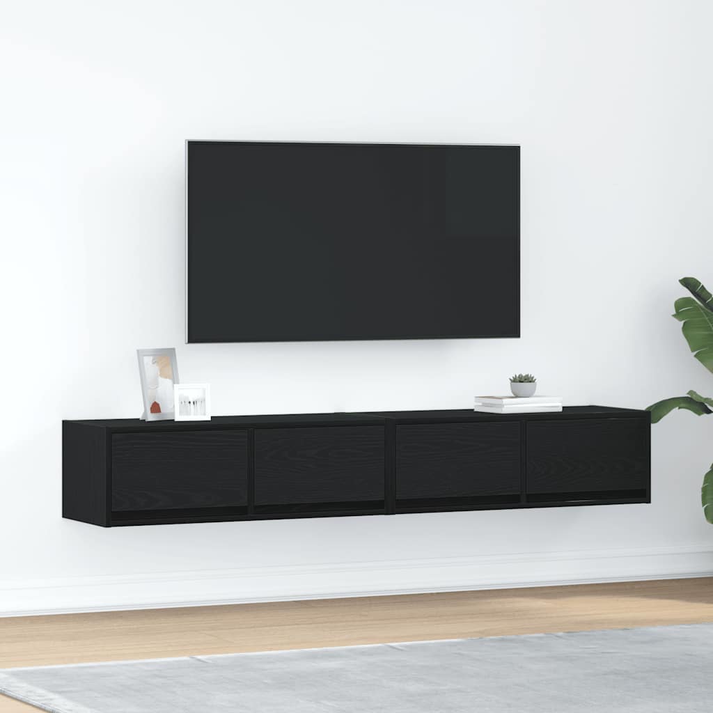 Meuble TV Mural Blanc et Bois Effet Chêne - 2 Pièces-Mon Meuble TV-Chêne noir-80 x 31 x 25.5 cm-2-21