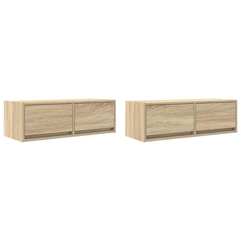 Meuble TV Mural Blanc et Bois Effet Chêne - 2 Pièces-Mon Meuble TV-Chêne sonoma-100 x 31 x 25,5 cm-1-1