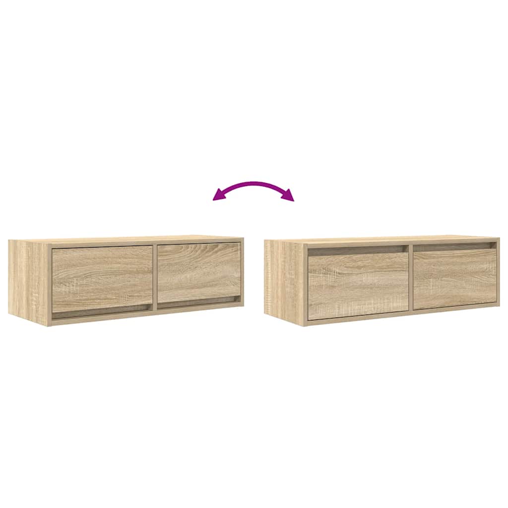 Meuble TV Mural Blanc et Bois Effet Chêne - 2 Pièces-Mon Meuble TV-Chêne sonoma-100 x 31 x 25,5 cm-1-10