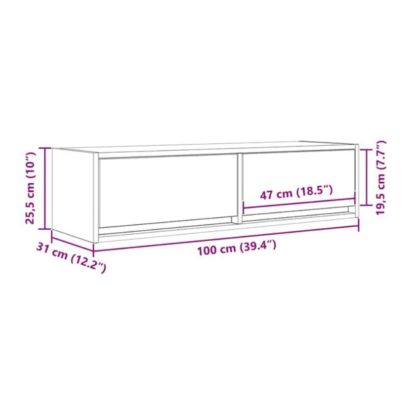 Meuble TV Mural Blanc et Bois Effet Chêne - 2 Pièces-Mon Meuble TV-Chêne sonoma-100 x 31 x 25,5 cm-1-13