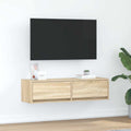 Meuble TV Mural Blanc et Bois Effet Chêne - 2 Pièces-Mon Meuble TV-Chêne sonoma-100 x 31 x 25,5 cm-1-18