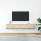 Meuble TV Mural Blanc et Bois Effet Chêne - 2 Pièces-Mon Meuble TV-Chêne sonoma-100 x 31 x 25,5 cm-1-3
